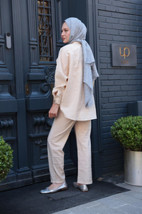 Tek Cep Detay İkili Takım Krem