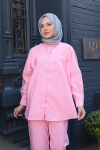 Tek Cep Detay İkili Takım Pembe