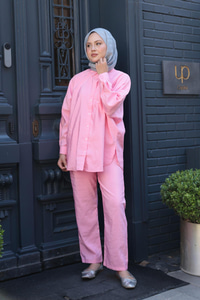 Tek Cep Detay İkili Takım Pembe