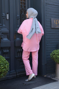 Tek Cep Detay İkili Takım Pembe