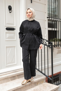 Tek Cep Detay İkili Takım Siyah