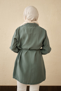 Tek Cepli Bel Bağlamalı Fermuarlı Hırka Mint Yeşil