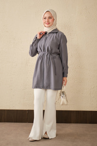 Tek Cepli Bel Bağlamalı Fermuarlı Hırka Antrasit