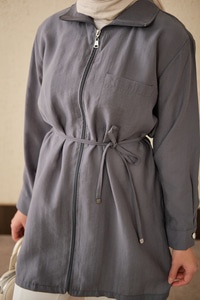 Tek Cepli Bel Bağlamalı Fermuarlı Hırka Antrasit