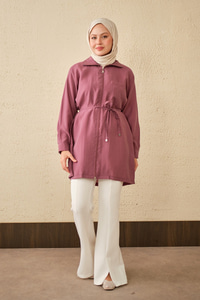 Tek Cepli Bel Bağlamalı Fermuarlı Hırka Mürdüm