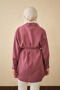 Tek Cepli Bel Bağlamalı Fermuarlı Hırka Mürdüm