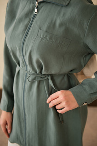 Tek Cepli Bel Bağlamalı Fermuarlı Hırka Mint Yeşil