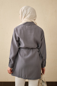 Tek Cepli Bel Bağlamalı Fermuarlı Hırka Antrasit