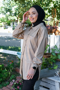 Uygun Fiyatlı TEK CEPLI DERI GOMLEK KREM | Loccomoda.com 