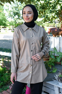 Uygun Fiyatlı TEK CEPLI DERI GOMLEK KREM | Loccomoda.com 