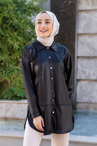 Uygun Fiyatlı TEK CEPLI DERI GORUNUMLU GOMLEK SIYAH | Loccomoda.com 