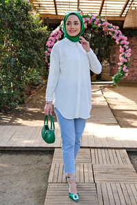 TEK CEPLI GOFRE GOMLEK BEYAZ