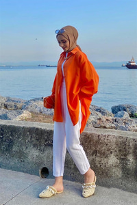 Uygun Fiyatlı TEK CEPLI KOLYELI GOMLEK TURUNCU | Loccomoda.com 