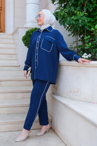 Tek Cepli Şerit Detay İkili Takım Lacivert