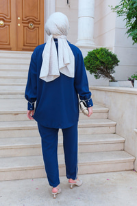 Tek Cepli Şerit Detay İkili Takım Lacivert