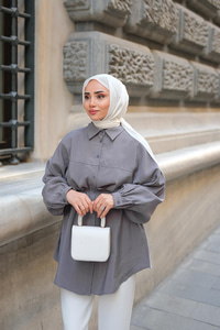 Tensel Bel Bağlamalı Gömlek Antrasit