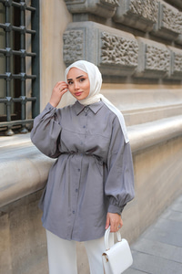 Tensel Bel Bağlamalı Gömlek Antrasit