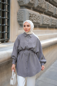 Tensel Bel Bağlamalı Gömlek Antrasit