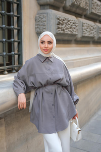 Tensel Bel Bağlamalı Gömlek Antrasit