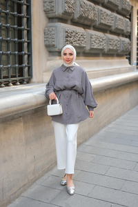 Tensel Bel Bağlamalı Gömlek Antrasit