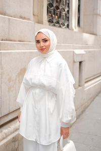 Tensel Bel Bağlamalı Gömlek Beyaz