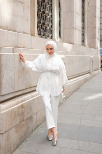 Tensel Bel Bağlamalı Gömlek Beyaz