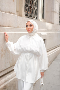 Tensel Bel Bağlamalı Gömlek Beyaz