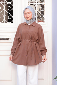 Tensel Bel Bağlamalı Gömlek Kahverengi