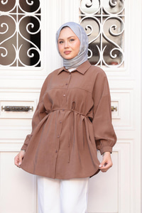 Tensel Bel Bağlamalı Gömlek Kahverengi