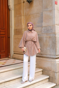 Tensel Bel Bağlamalı Gömlek Koyu Vizon