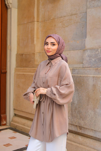 Tensel Bel Bağlamalı Gömlek Koyu Vizon