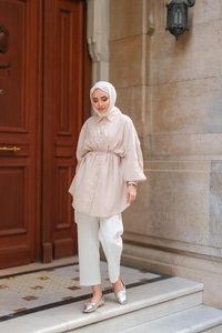 Tensel Bel Bağlamalı Gömlek Krem