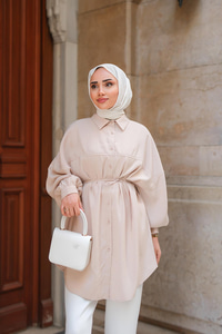 Tensel Bel Bağlamalı Gömlek Krem