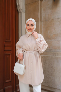 Tensel Bel Bağlamalı Gömlek Krem