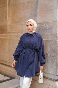 Tensel Bel Bağlamalı Gömlek Lacivert