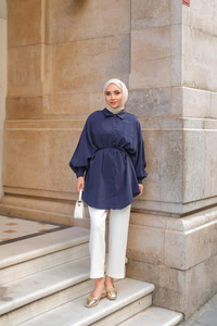 Tensel Bel Bağlamalı Gömlek Lacivert