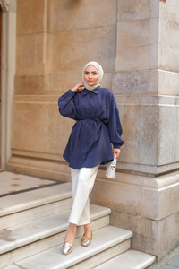 Tensel Bel Bağlamalı Gömlek Lacivert