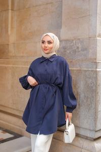 Tensel Bel Bağlamalı Gömlek Lacivert