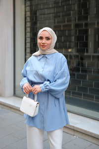 Tensel Bel Bağlamalı Gömlek Mavi