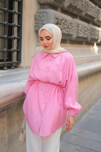 Tensel Bel Bağlamalı Gömlek Pembe