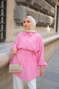 Tensel Bel Bağlamalı Gömlek Pembe