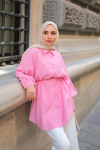 Tensel Bel Bağlamalı Gömlek Pembe