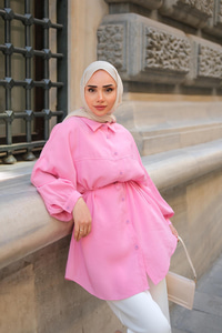 Tensel Bel Bağlamalı Gömlek Pembe