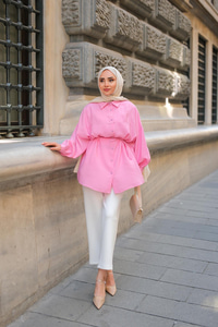 Tensel Bel Bağlamalı Gömlek Pembe