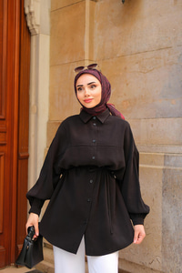 Tensel Bel Bağlamalı Gömlek Siyah