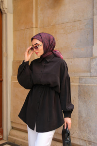 Tensel Bel Bağlamalı Gömlek Siyah