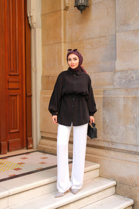 Tensel Bel Bağlamalı Gömlek Siyah