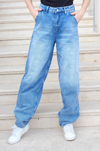 Tint Yıkama Detaylı Baggy Pantolon  Mavi