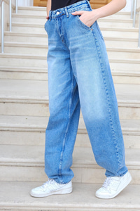 Tint Yıkama Detaylı Baggy Pantolon  Mavi