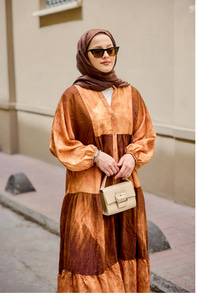 Tonsürton Desen Elbise Kahverengi